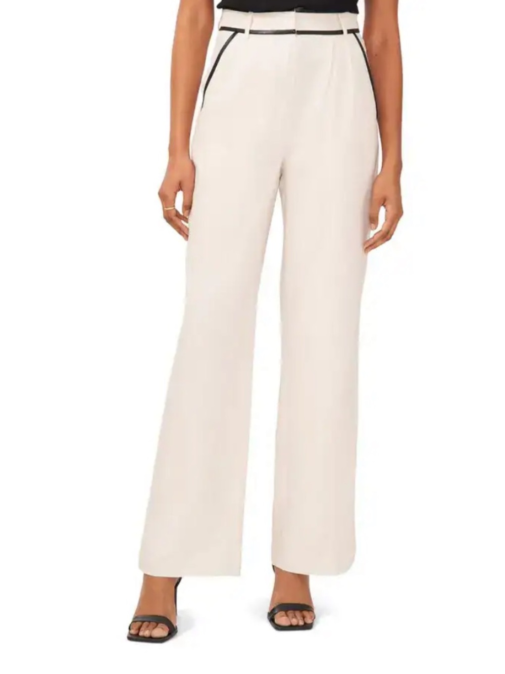 Halogen Pleat Front Linen Blend Wide Leg Pants Leather Trim